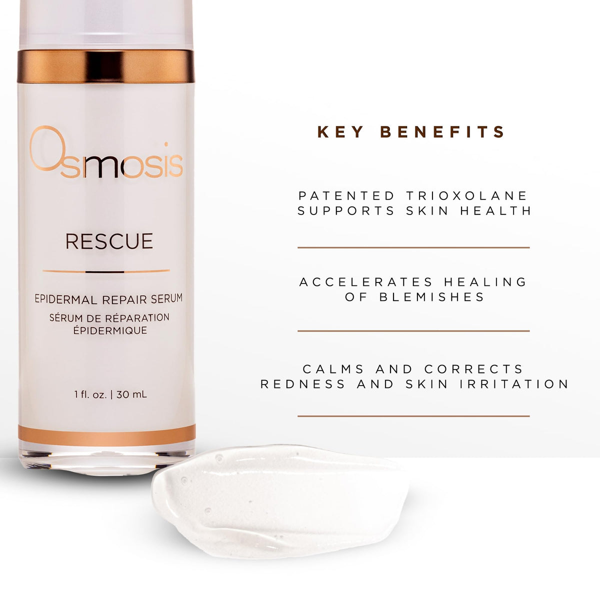 Osmosis Rescue texture close-up reveals lightweight formula for all skin types.
