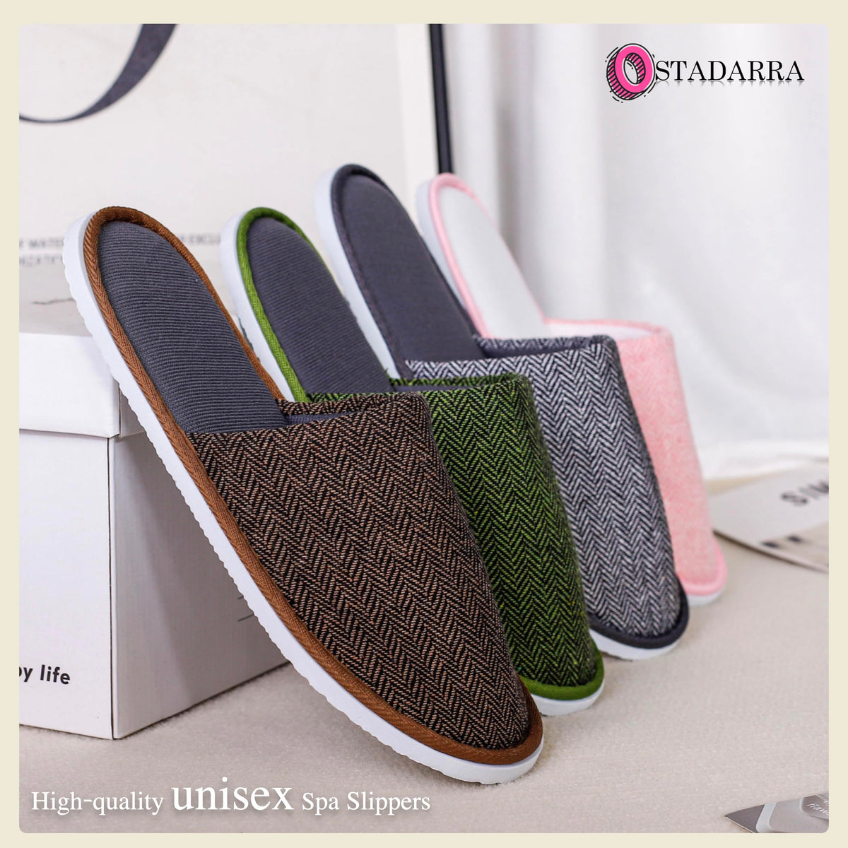 OSTADARRA bathroom-safe slippers ensure grip in damp areas.
