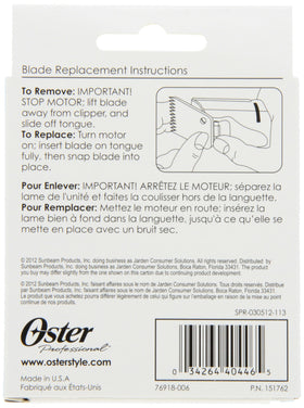Oster Pro replacement clipper blade in box highlights compatibility with common clippers.