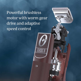 Oster Professional Burgundy 76 Clipper with brushless motor powers through thick hair.