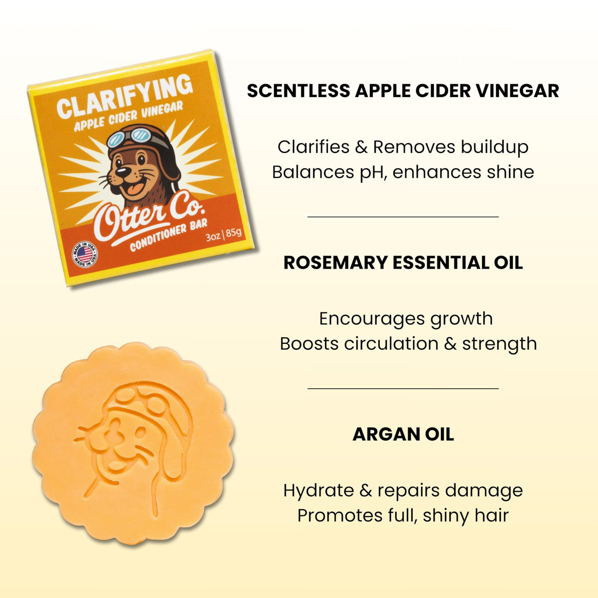 Otter Co conditioner bar ingredients list for nourished hair