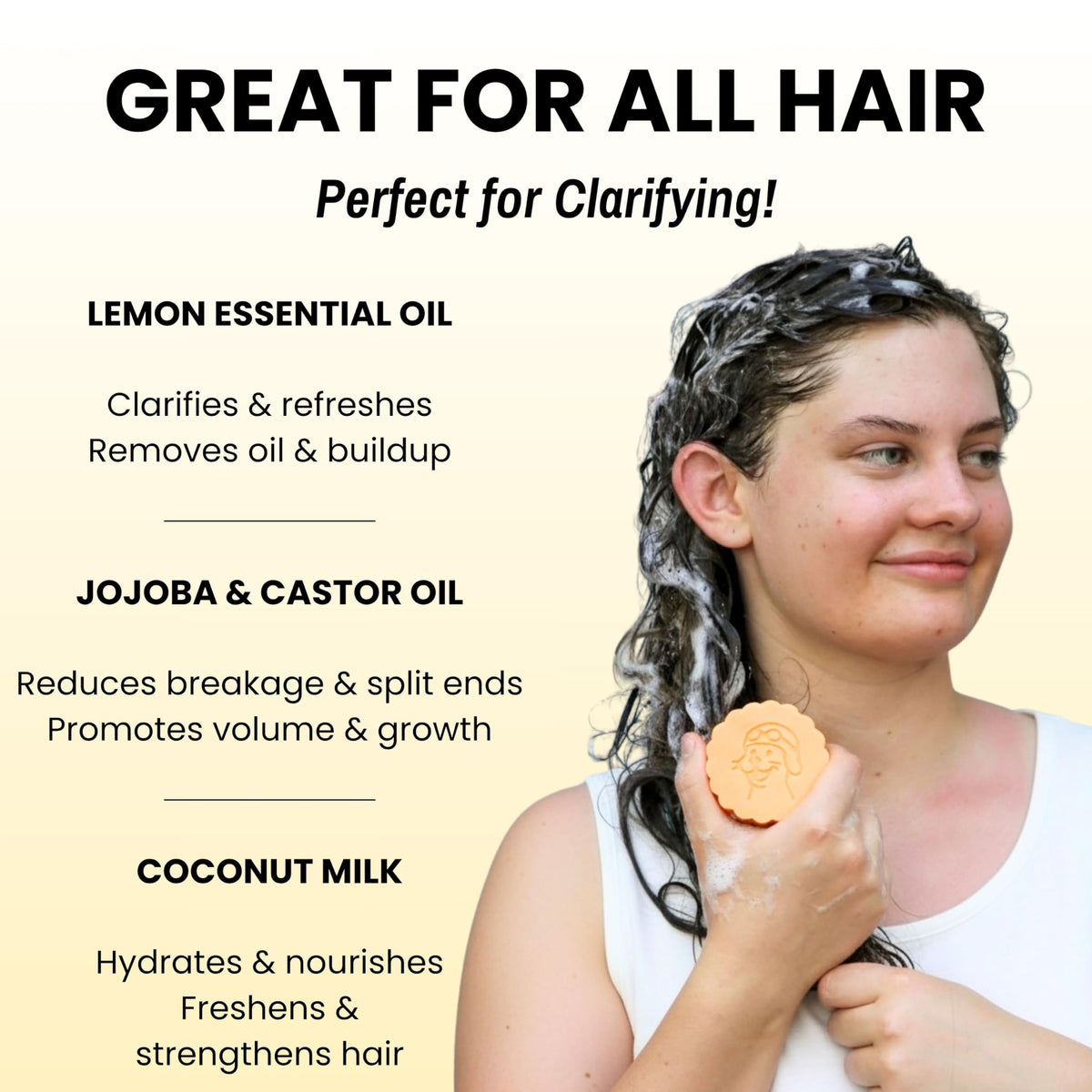 Otter Co clarifying bar close-up shows rosemary and lemon oils for scalp balance