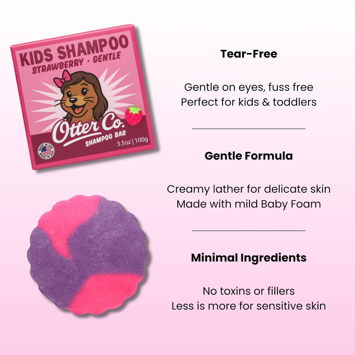 Otter Co Kids Shampoo Bar lather forms creamy foam for gentle cleansing.