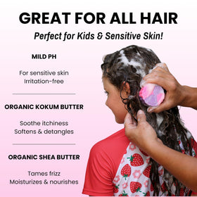 Otter Co Kids Shampoo Bar texture close-up shows creamy plant-based foam.