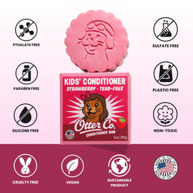 Otter Co Kids Strawberry Conditioner Bar ingredients highlight argan oil and kokum butter.