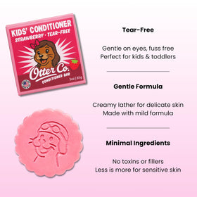 Otter Co Kids Strawberry Conditioner Bar unwrapped close-up shows creamy texture for toddlers.