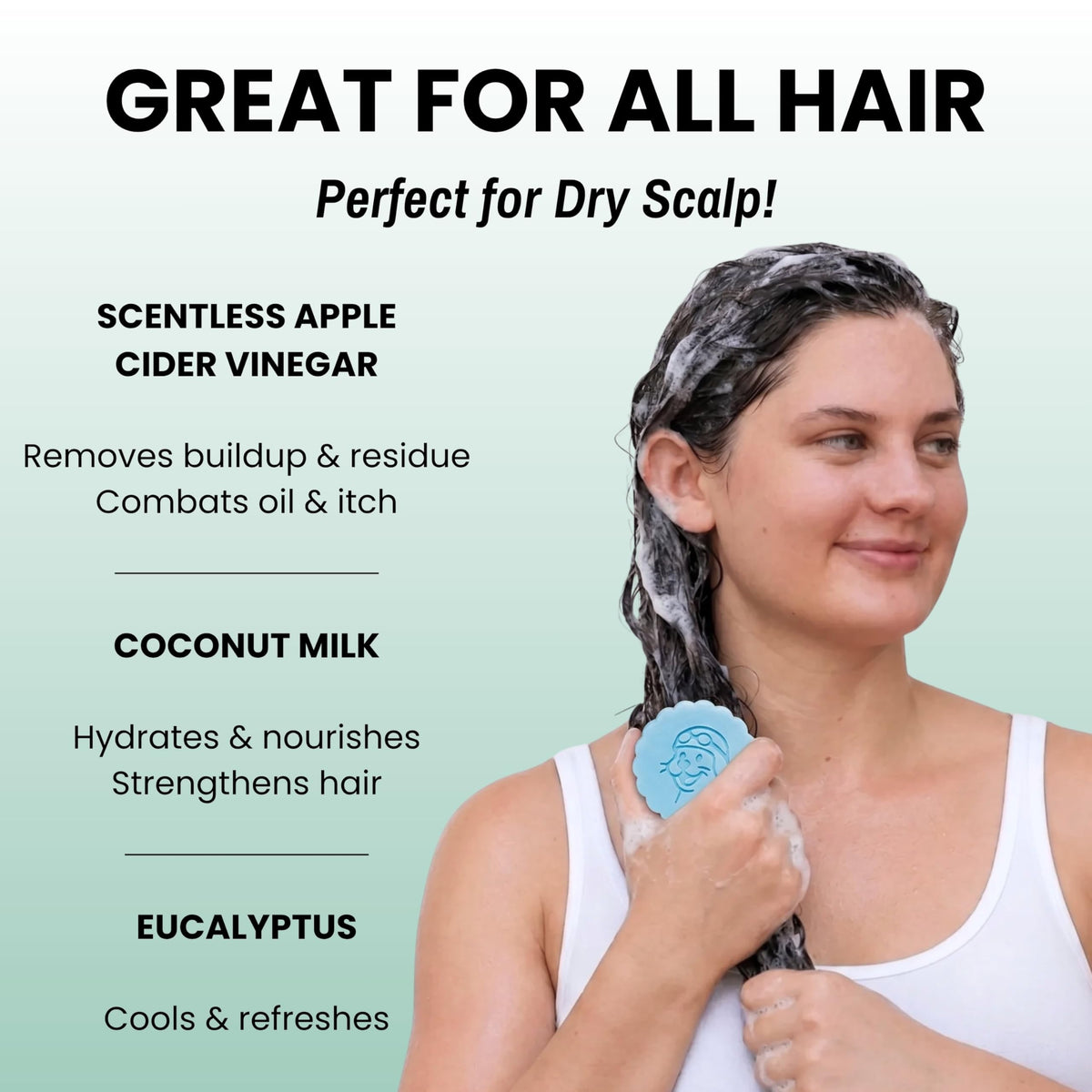 Hand holding Otter Co Tea Tree Conditioner Bar shows compact, travel-friendly size for on-the-go hair care.