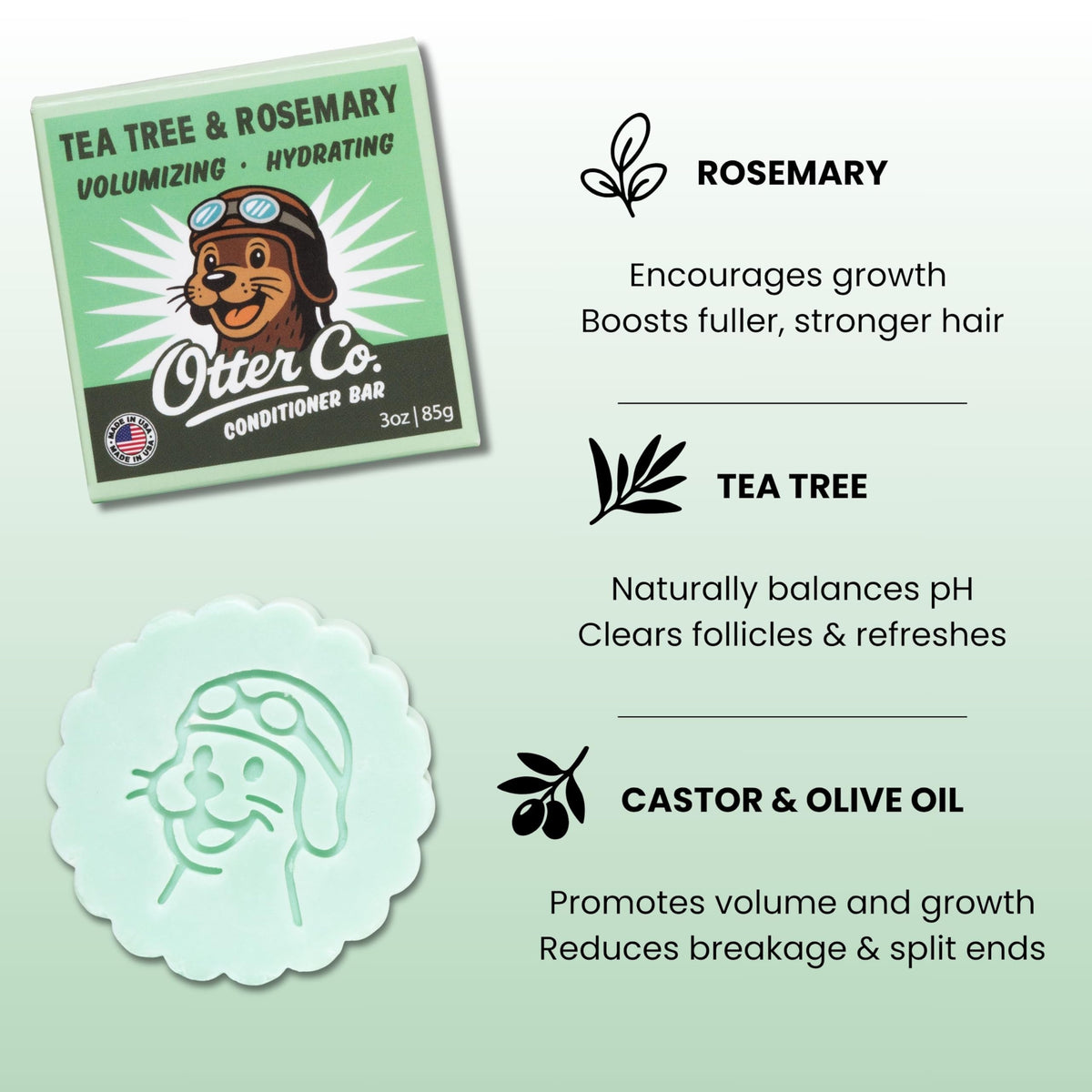 Closeup of Otter Co conditioner bar showing natural ingredients and texture.
