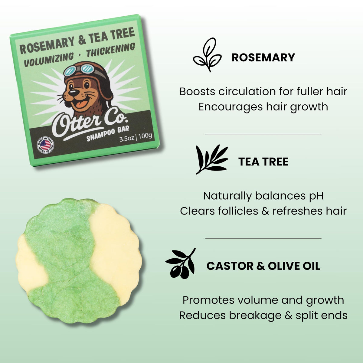 Otter co shampoo bar lathers in hand for easy, all-hair-type application