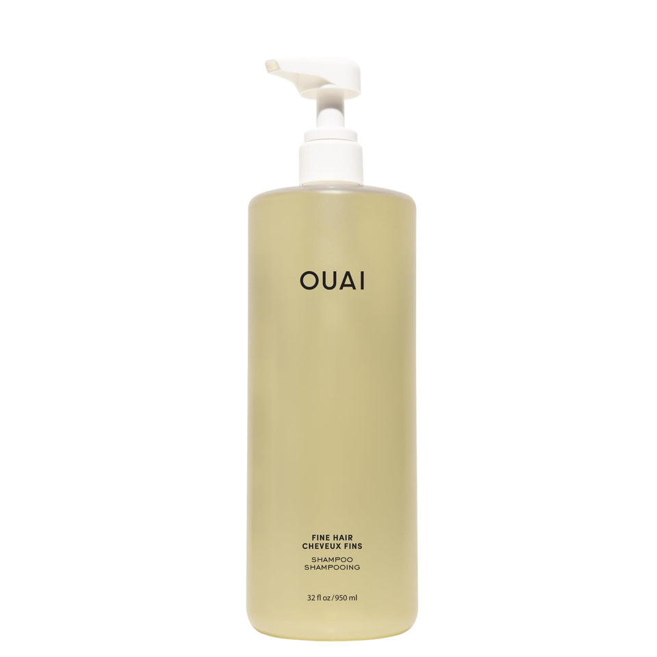 OUAI Fine Hair Shampoo bottle highlighting lift from biotin