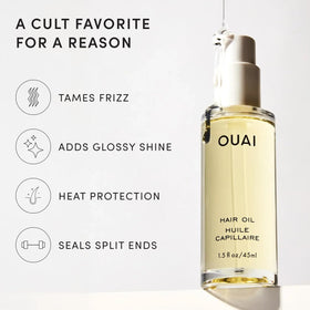 OUAI Hair Oil bottle focusing on gloss and smoother mid-lengths.