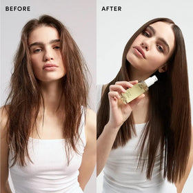 OUAI Hair Oil demonstrates 450°F heat shield for protected styling.