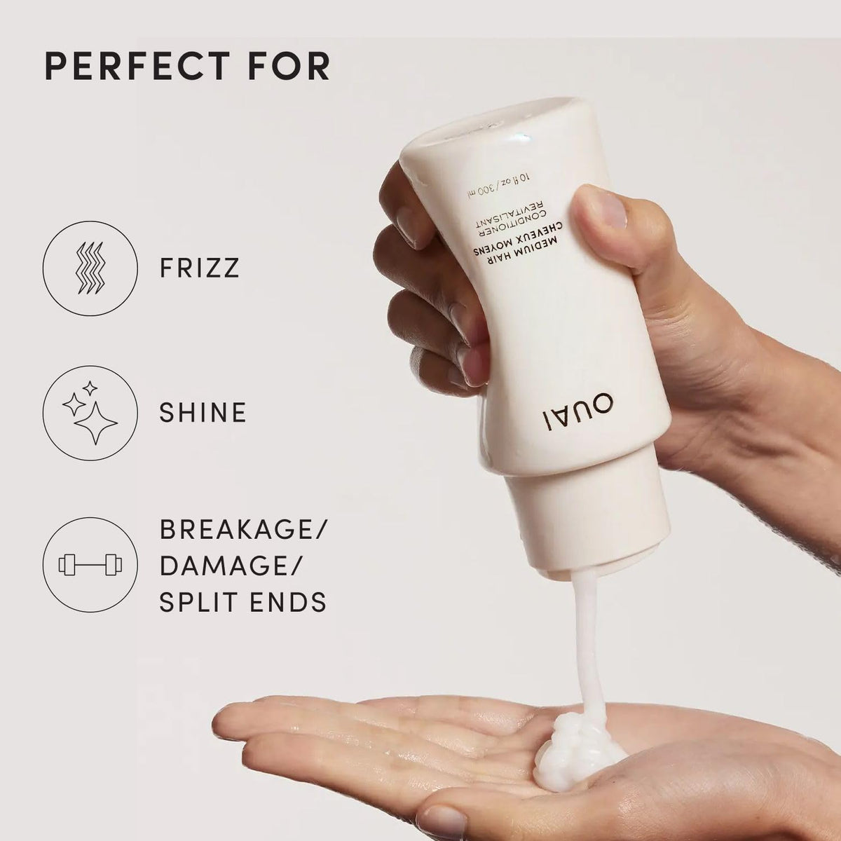 OUAI hair shine finish detail suggesting a glossy result