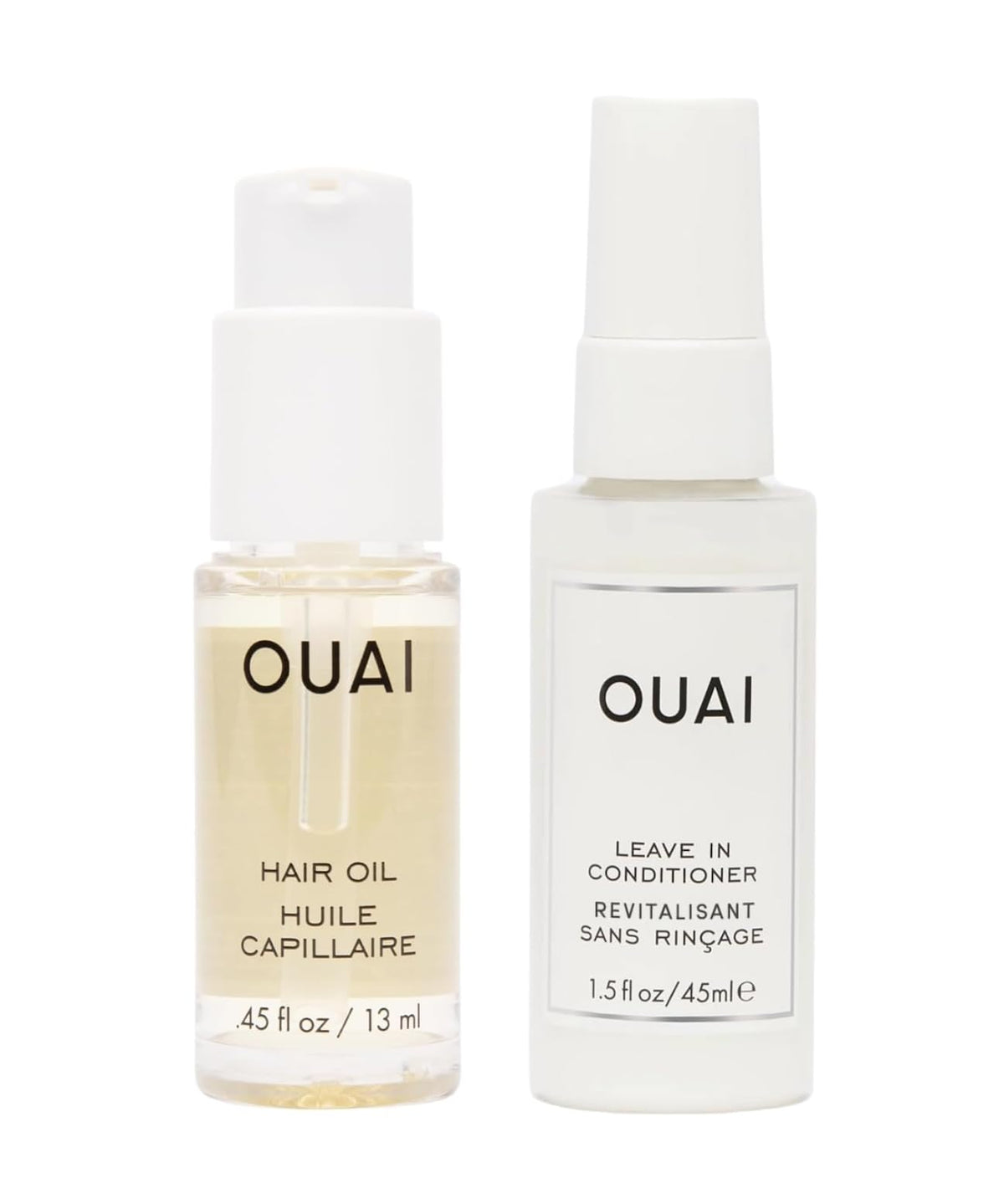 OUAI Leave In Conditioner travel bottle detangles and protects hair during styling on the go.