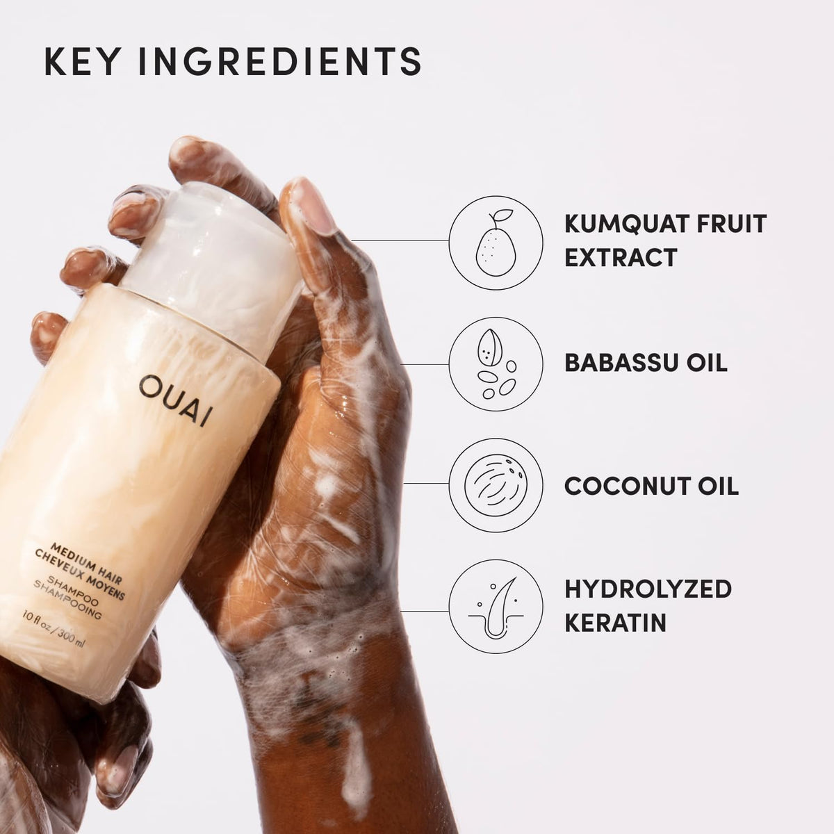 OUAI Medium Hair Shampoo color-treated safe formula for gentle cleansing.