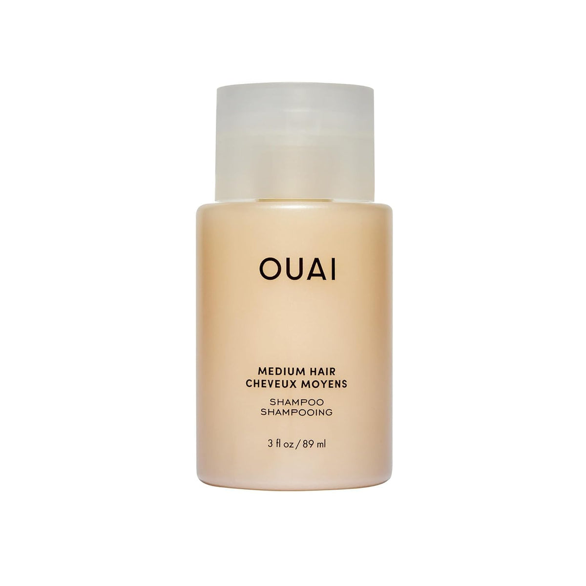OUAI Medium Hair Shampoo travel-size bottle offers on-the-go hydration and color protection.