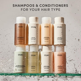 OUAI Thick Hair Shampoo packaging and bottle design on display