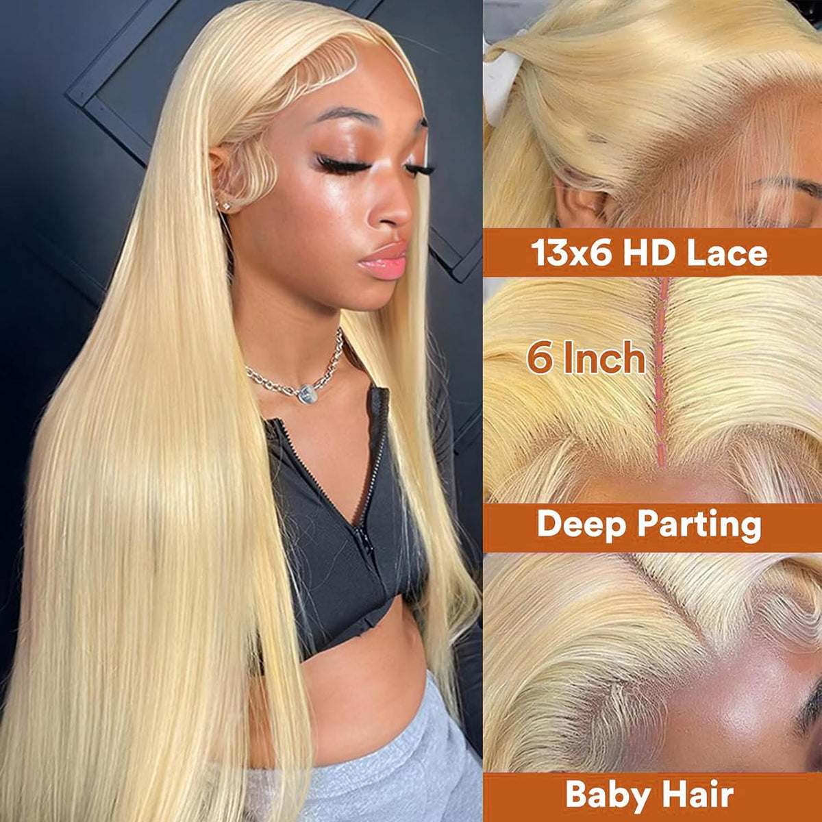 OUAYESI wig close-up highlights baby hair detailing for realistic look.