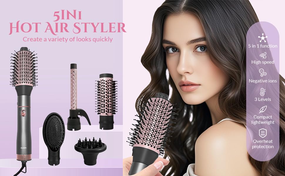Oudim 5-in-1 hair dryer brush diffuser cap for defined curls and frizz control