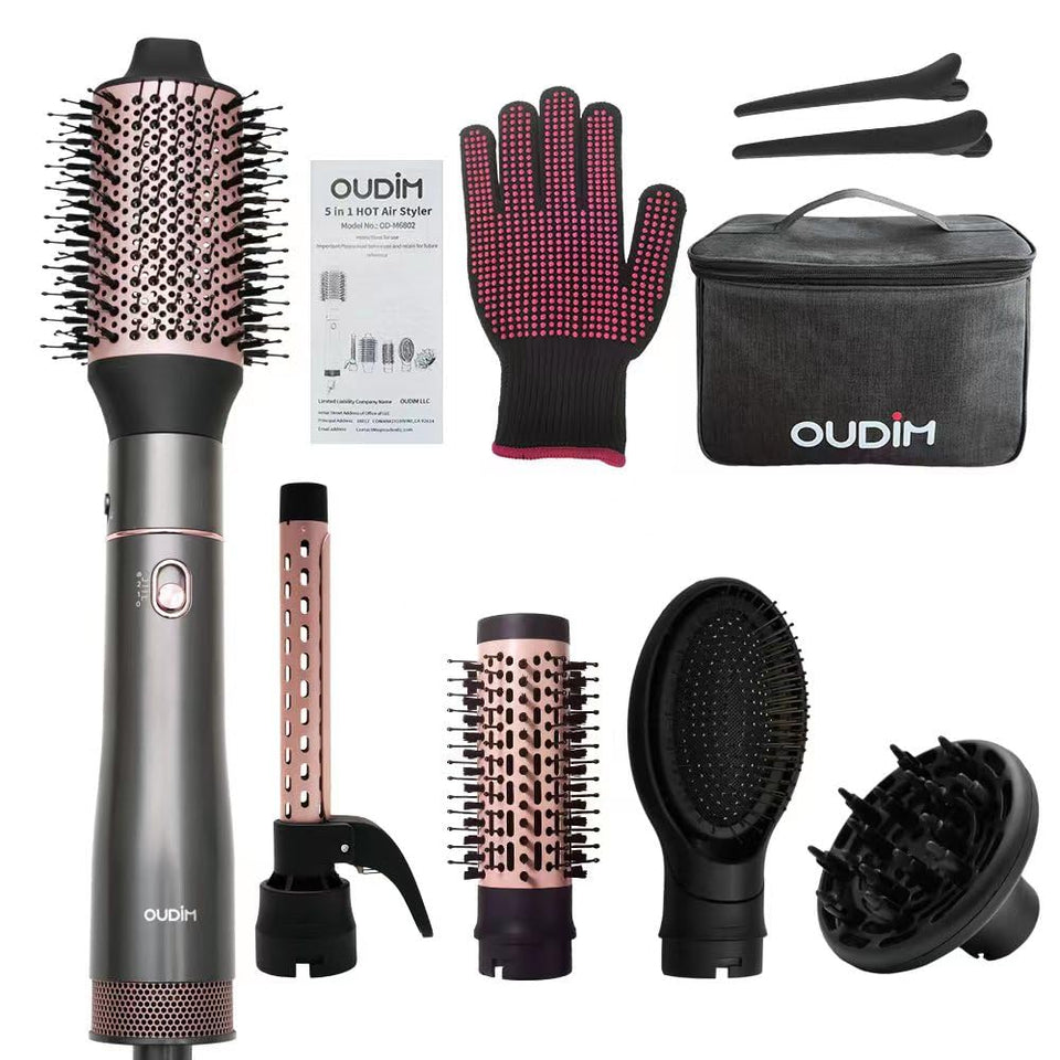 Oudim 5-in-1 hair dryer brush with oval 2.4-inch brush for salon-volume styling