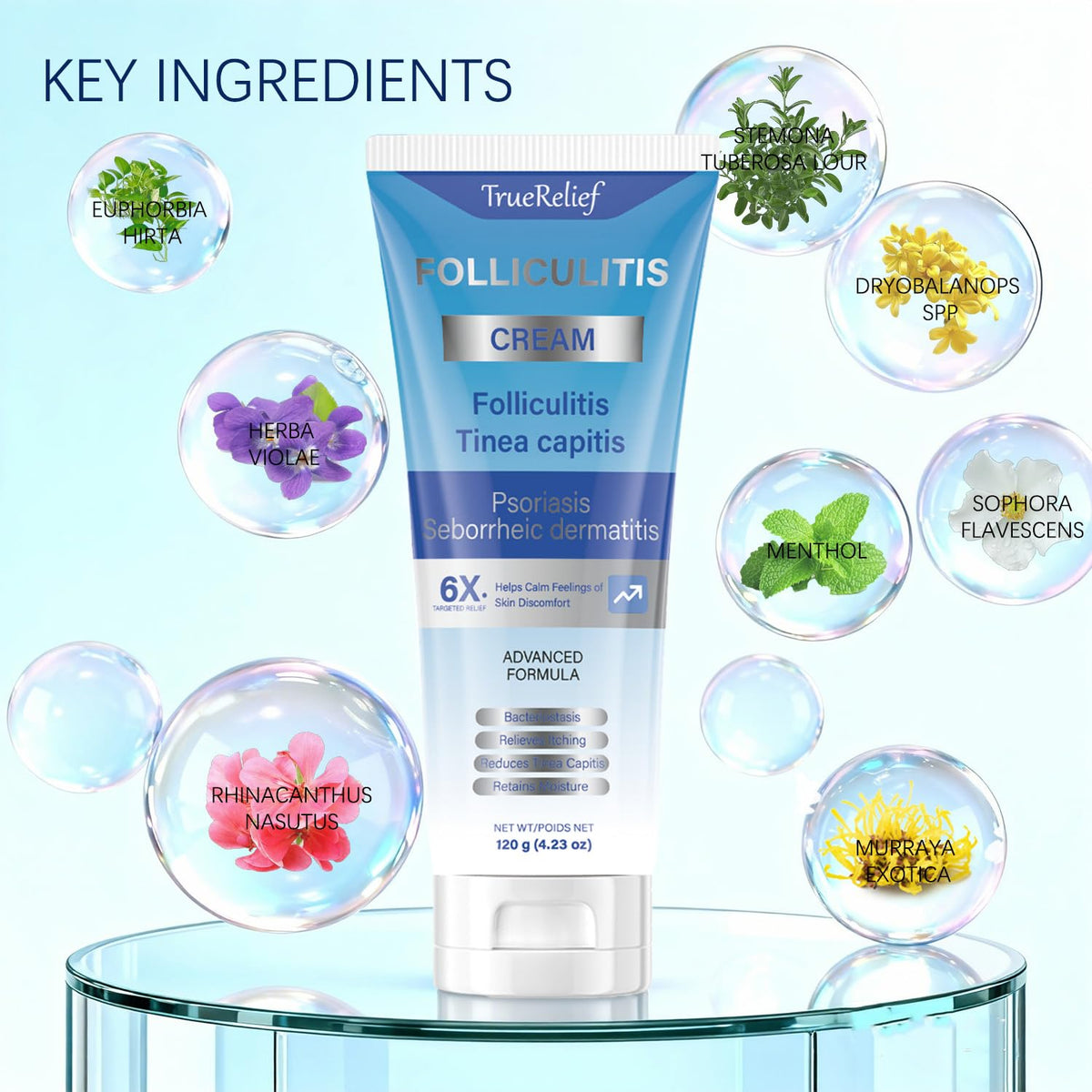 OUHENGTEK Folliculitis Cream being applied to the scalp for gentle relief.