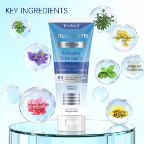 OUHENGTEK Folliculitis Cream being applied to the scalp for gentle relief.