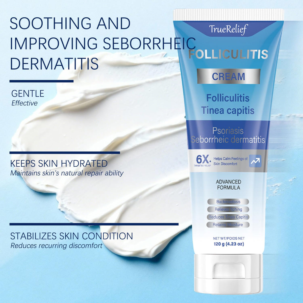 Close-up of OUHENGTEK Folliculitis Cream label for easy, soothing recognition.