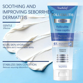 Close-up of OUHENGTEK Folliculitis Cream label for easy, soothing recognition.
