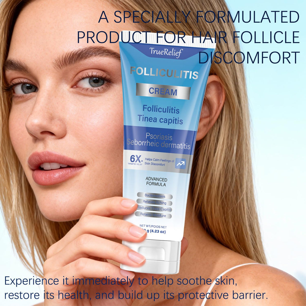 OUHENGTEK Folliculitis Cream beside towel and mirror for daily scalp and body care.