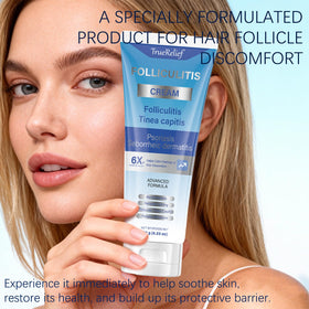 OUHENGTEK Folliculitis Cream beside towel and mirror for daily scalp and body care.