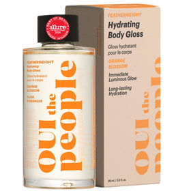 OUI the People Featherweight Body Gloss bottle with orange blossom scent offers light hydration.