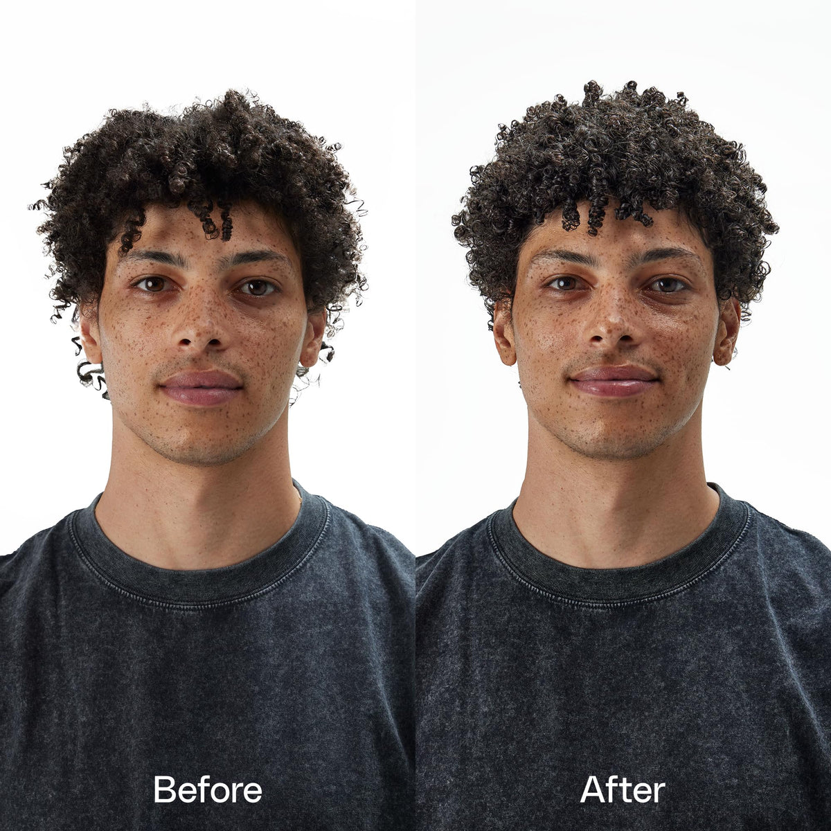 Ouidad Curl Quencher shampoo pour-action illustrating easy lather and cleansing for tight curls.