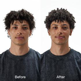Ouidad Curl Quencher shampoo pour-action illustrating easy lather and cleansing for tight curls.