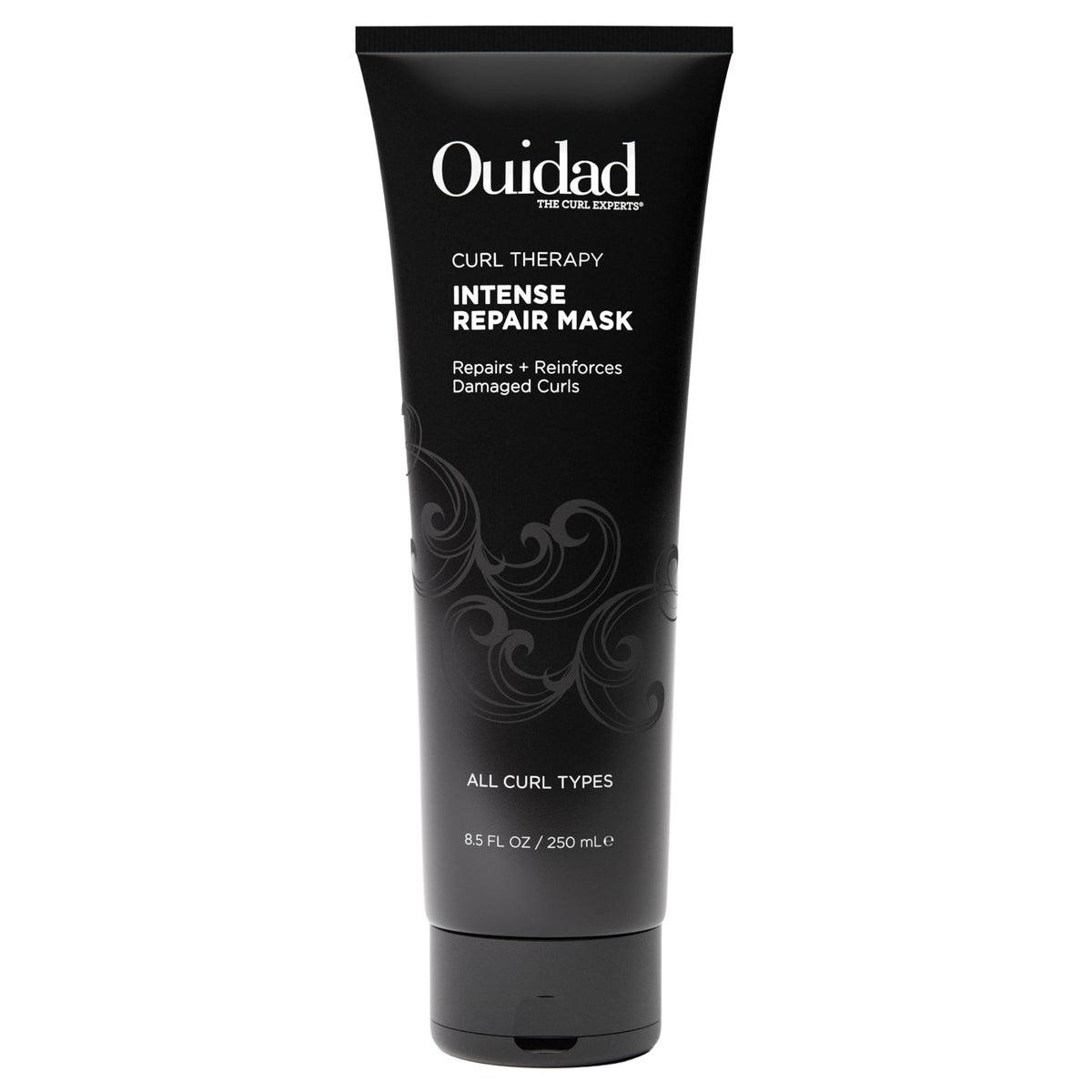 Ouidad Curl Therapy Mask tube close-up highlighting a rich conditioning formula for curls