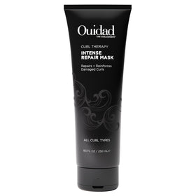 Ouidad Curl Therapy Mask tube close-up highlighting a rich conditioning formula for curls