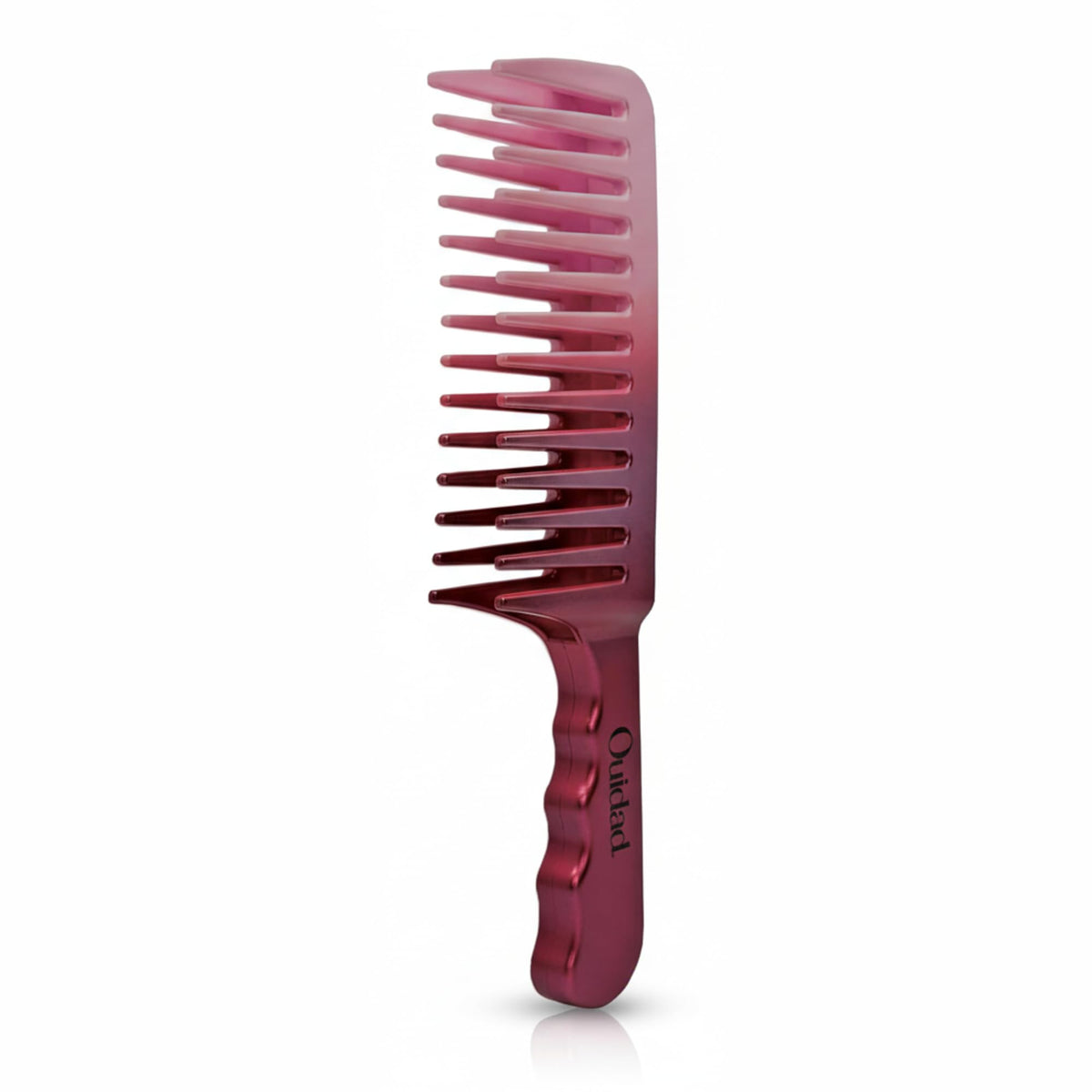 Ouidad Double Row Detangler shows its gentle double-tooth design gliding through curls for defined, frizz-free styling