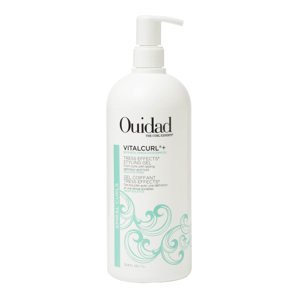 Ouidad VitalCurl+ styling gel bottle showing strong hold for defined curls