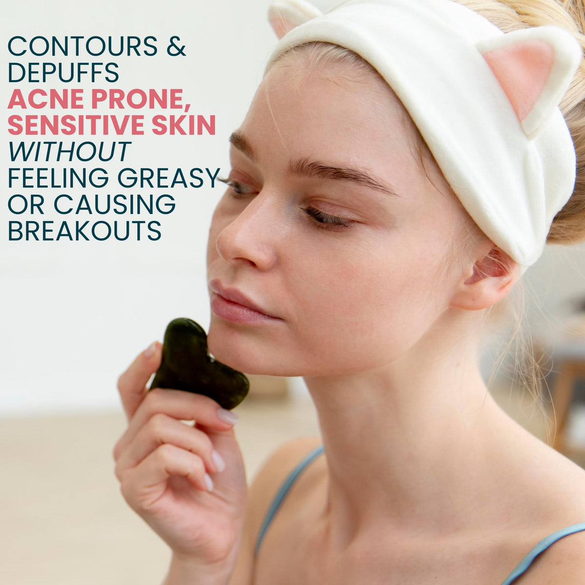 Ouiloe fragrance-free formula bottle closeup for sensitive skin.
