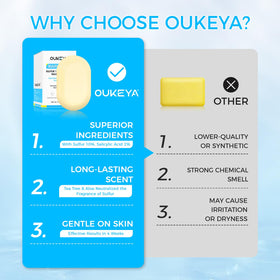OUKEYA sulfur soap bar with hyaluronic acid reference for moisture.
