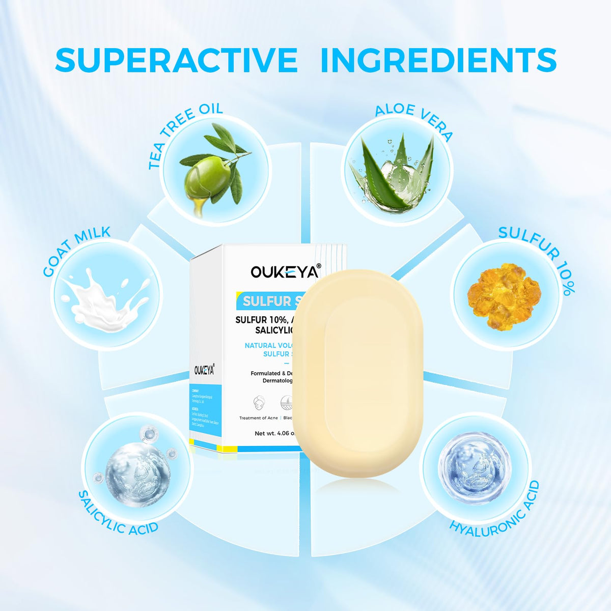 OUKEYA sulfur soap bar pack back view, shows two-pack value.