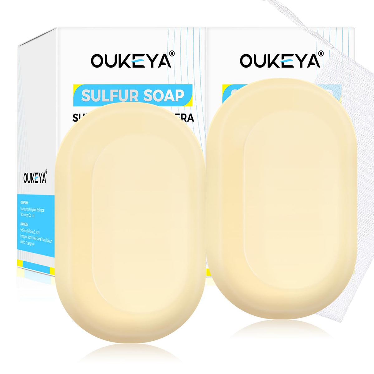OUKEYA sulfur soap bar package front view, ideal for daily cleansing.