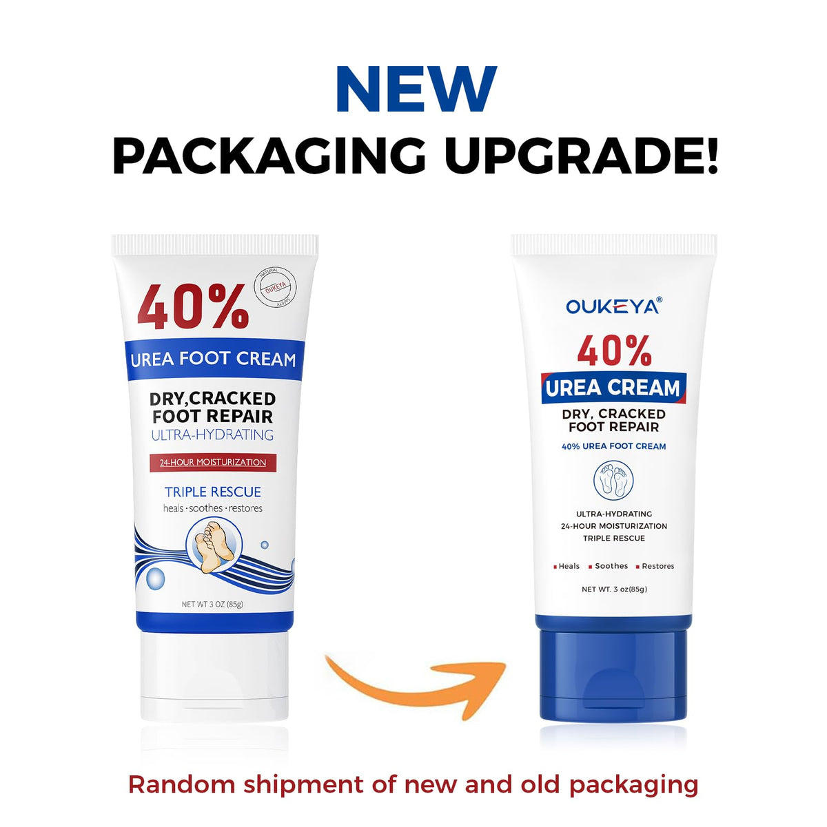 OUKEYA dermatology-tested 40% urea cream badge on label.