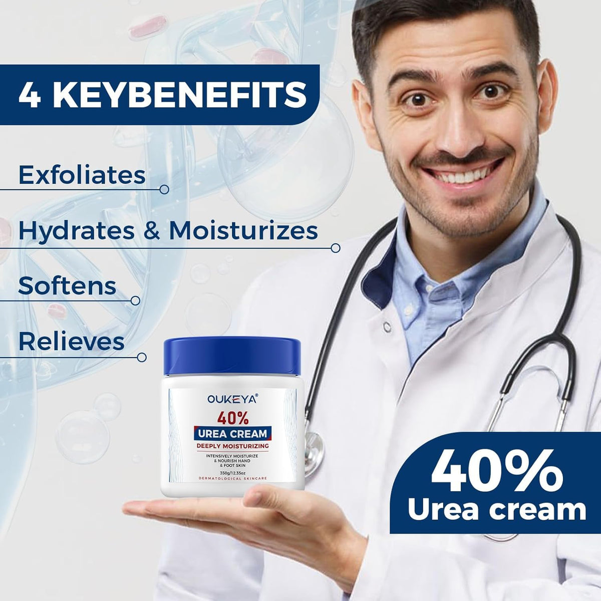 OUKEYA Urea Cream 40% application on feet demonstrates smoothing dry cracks