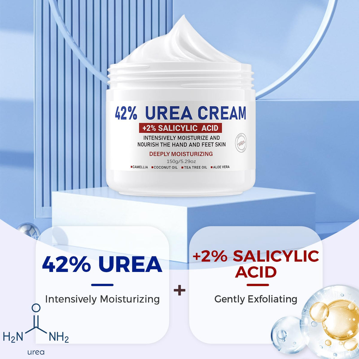 OUKEYA 42% urea cream texture-closeup demonstrates rich, non-greasy moisturization