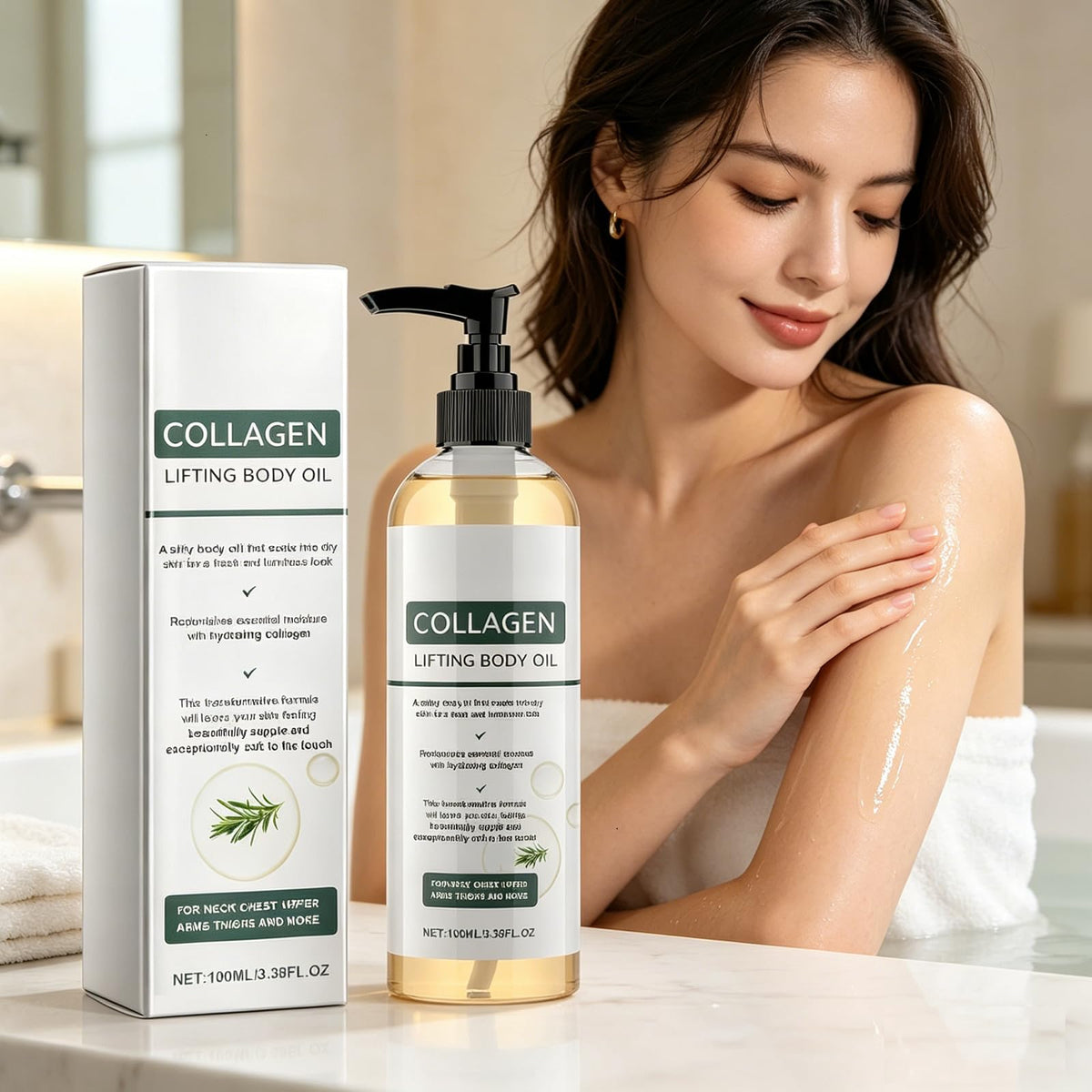 Arm-area massage using OUKPANE oil to soften and improve elasticity.