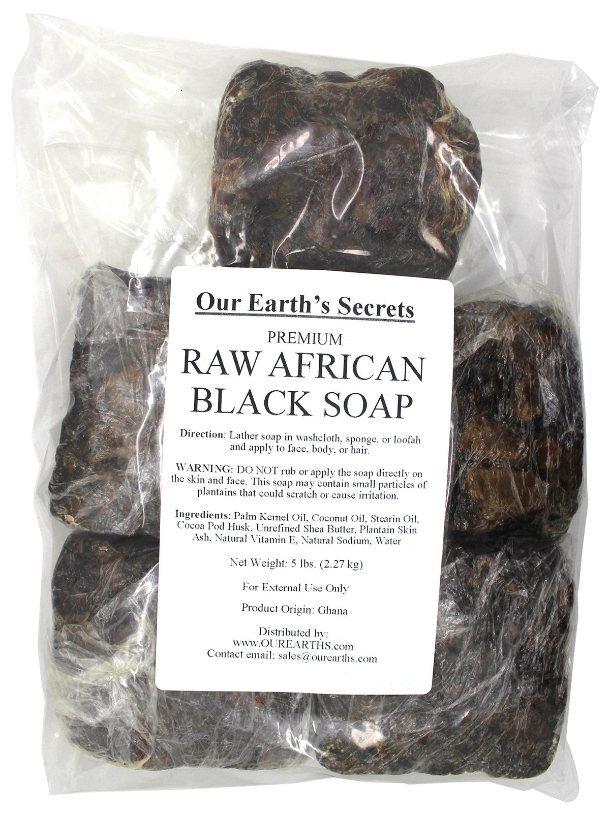 Our Earth's Secrets black soap bar from Ghana for natural cleansing
