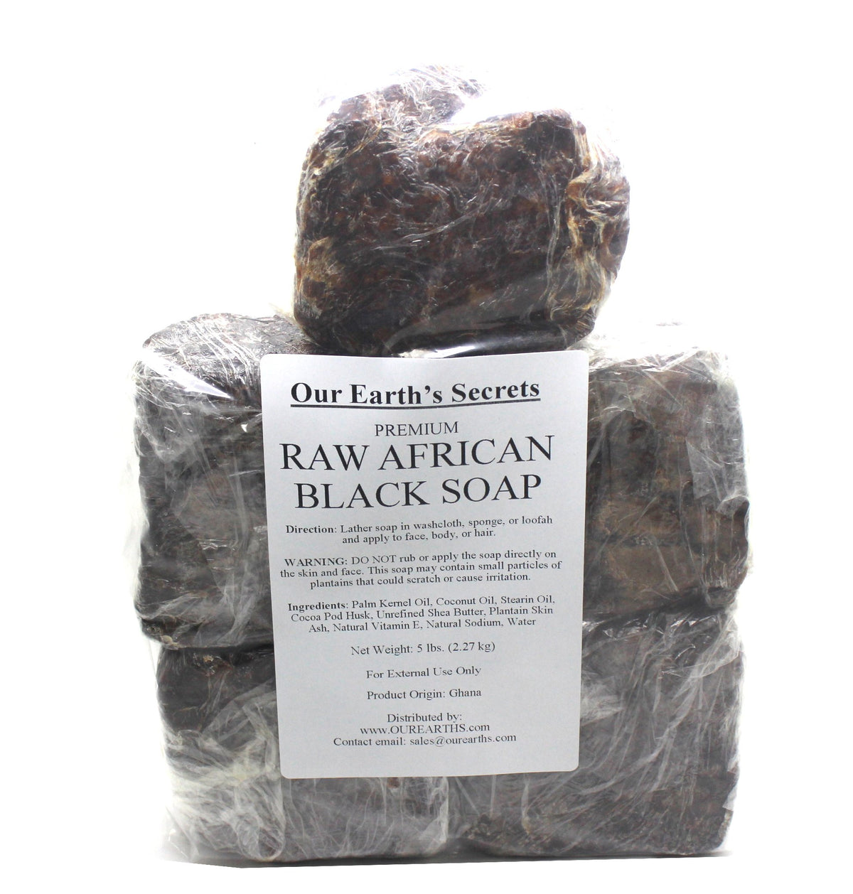 Close-up of ingredients in Our Earth's Secrets black soap for gentle cleansing