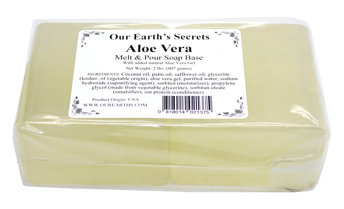 Our Earth's Secrets USA-made Aloe Vera Melt and Pour Base for vegan soap crafting.