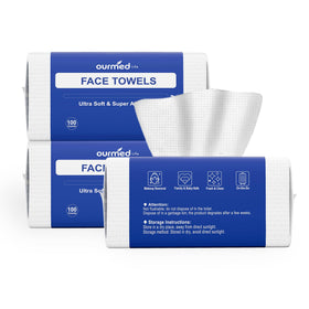 Ourmed Life biodegradable face towels pack front view for gentle cleansing and makeup removal.