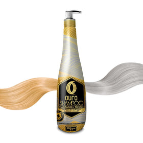 OURO Shampoo Toning Nuance Blonde Silver bottle pour showing even color application